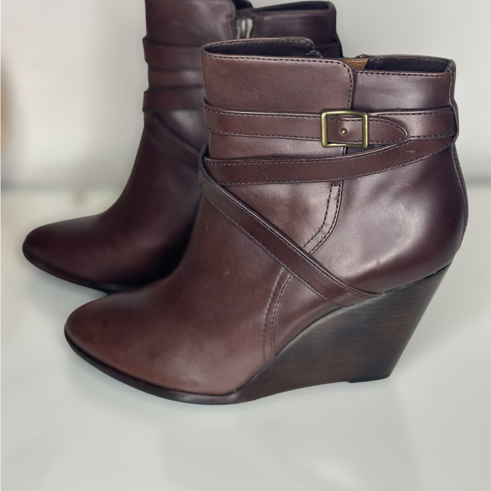 FRYE brown leather booties, size 10, wore once, great condition.
